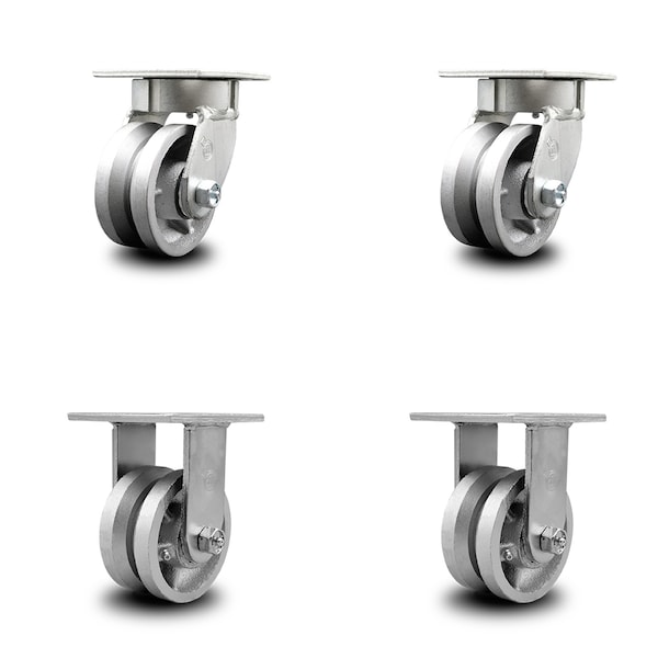 4 Inch Kingpinless V Groove Semi Steel Wheel Swivel Caster Swivel 2 Rigid, 2PK